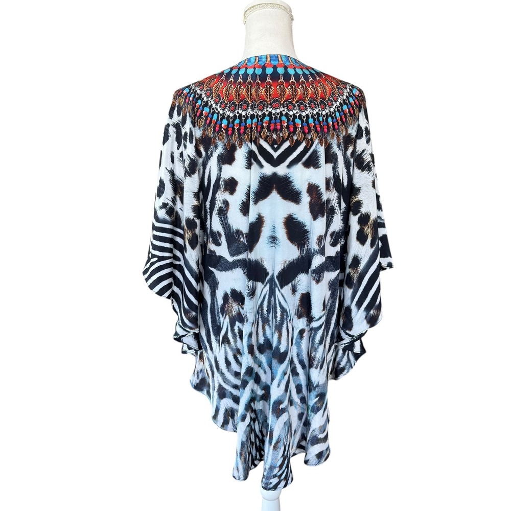 Sakkas Caftan Dress Cover Up Beach Tunic One Size White Animal Print - Picture 2 of 9